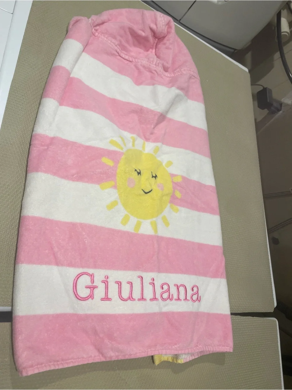 Pottery Barn Kids Pink & White Striped Hooded Top with Yellow Sun